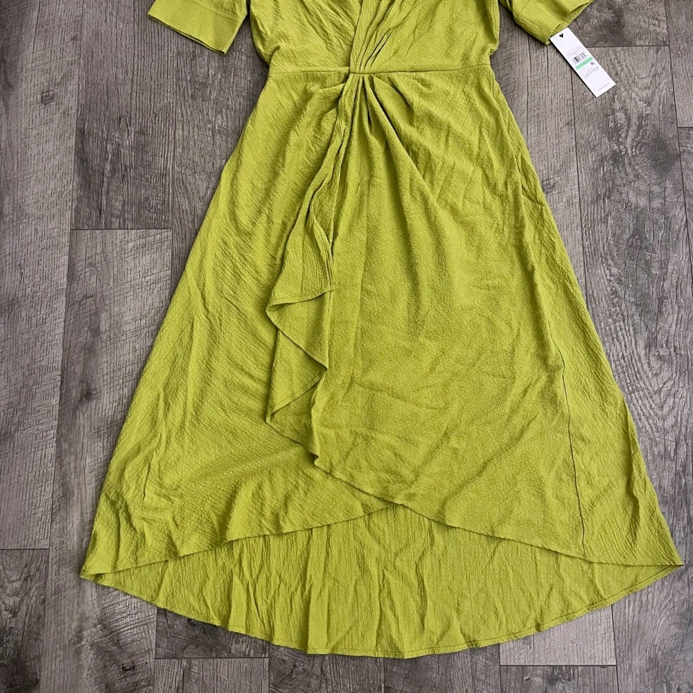 Calvin Klein Lime Green Twist Front High-Low Midi Dress CDBE1Y5T Size 8 - Picture 8 of 9